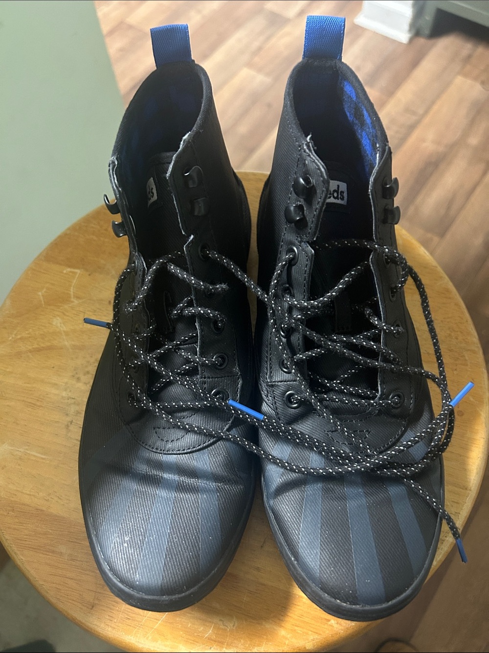 Keds Black High-Top Sneakers with Blue Pull Tabs
